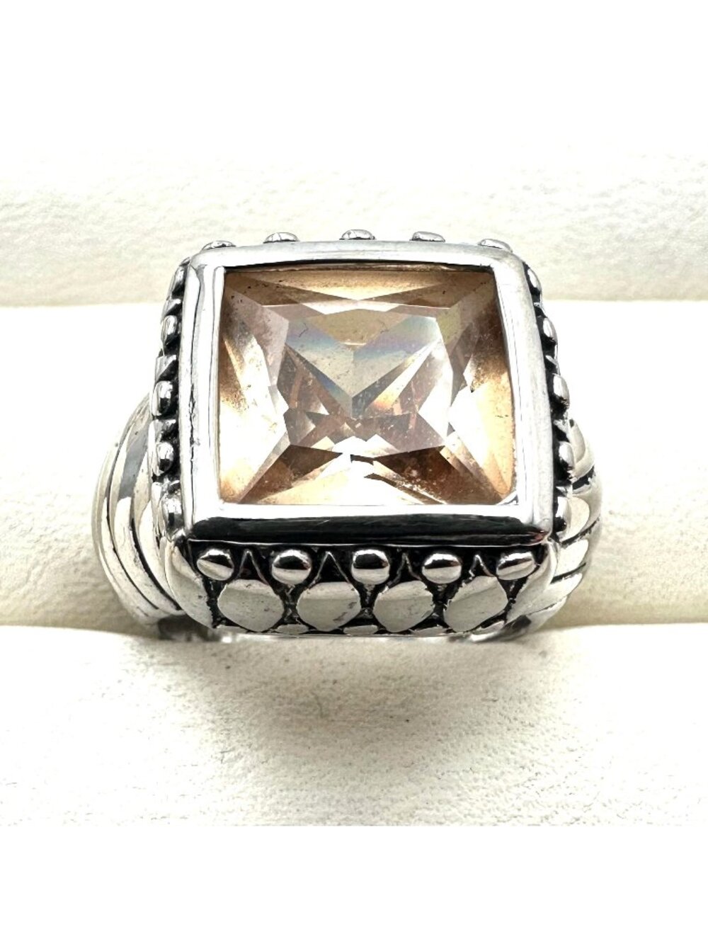 Sterling Silver Peach Gemstone Ring Size 7 Weight 11 Grams